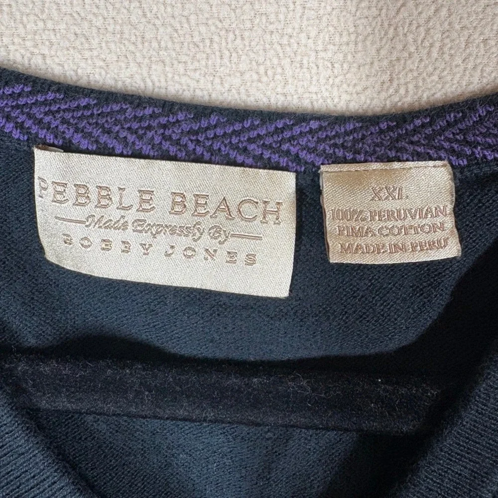 Pebble Beach Golf Bobby Jones Pima Cotton V-Neck Sweater 2X Black Preppy Classic